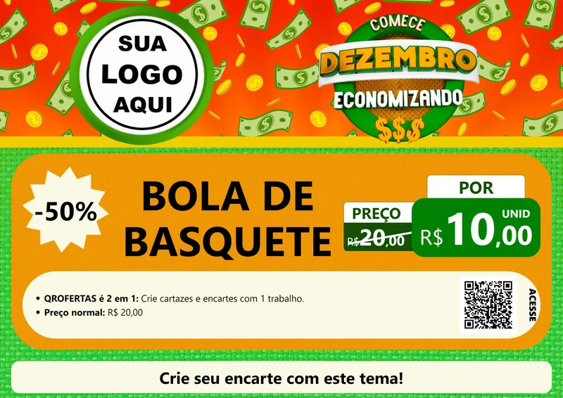 Modelo de Cartaz para Cartaz A4 Horizontal com o tema Comece Dezembro Economizando para Artigos Esportivos