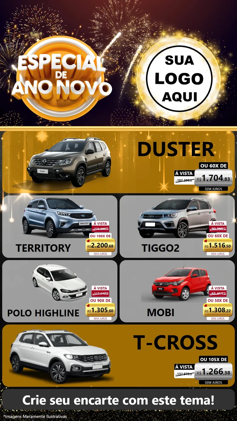 Modelo de TV para TV Vertical com o tema Especial de Ano Novo para Concessionaria de Carros