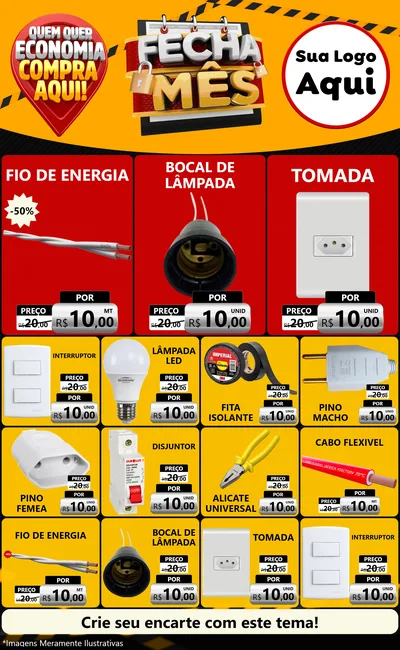 Modelo de Encarte para Encarte Grande com o tema Fecha Mês para Materiais Elétricos
