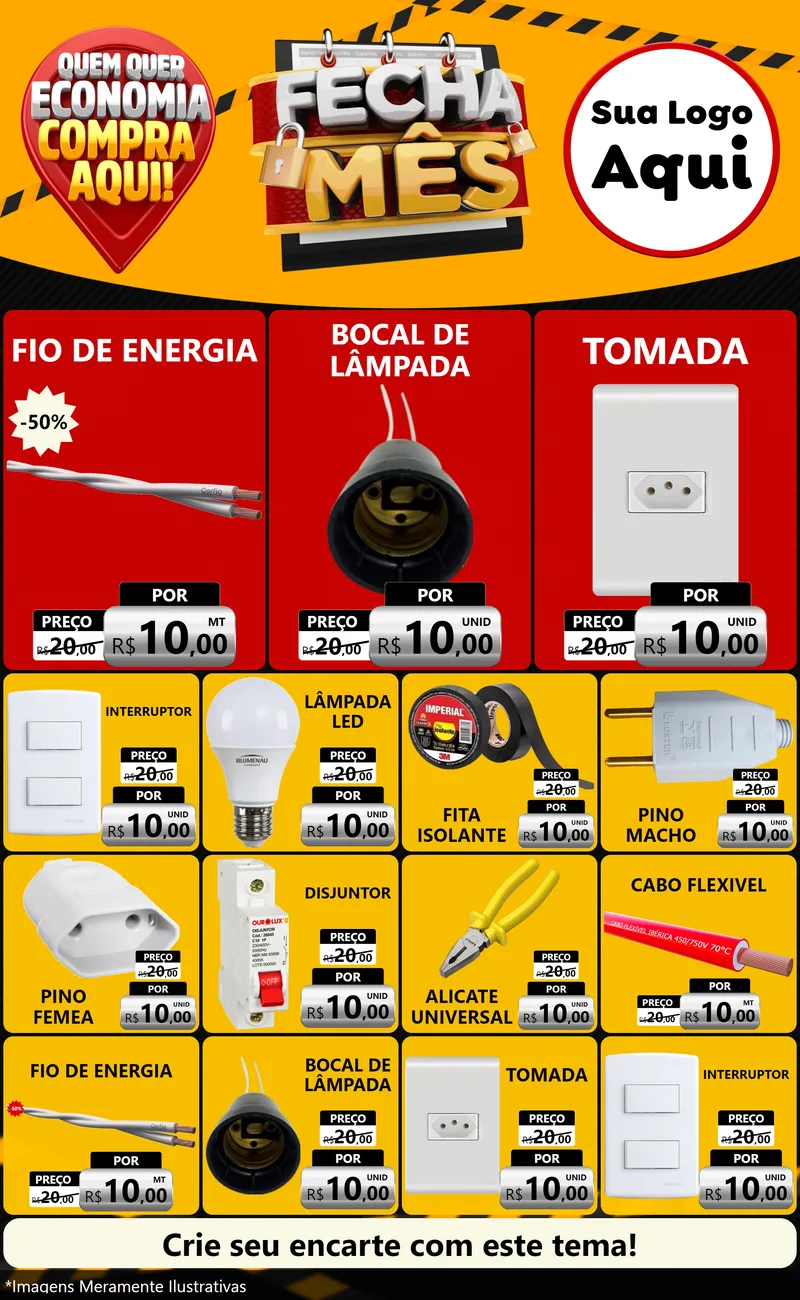 Modelo de Encarte para Encarte Grande com o tema Fecha Mês para Materiais Elétricos