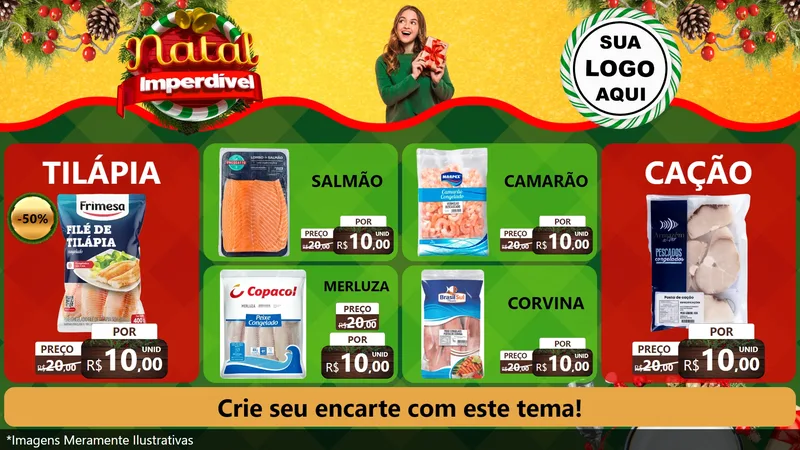 Modelo de TV para TV Horizontal com o tema Natal Imperdível para Peixaria