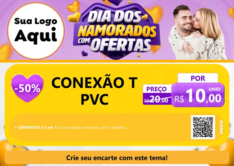 Modelo de Cartaz para Cartaz A4 Horizontal com o tema Dia Dos Namorados Com Ofertas para Tubos e conexões