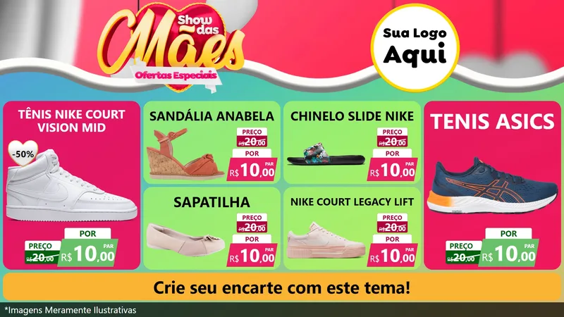 Modelo de TV para TV Horizontal com o tema Show das Mães - Ofertas Especiais para Calçados