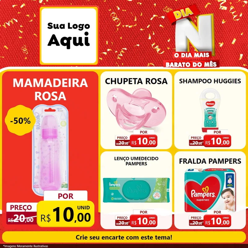 Modelo de Rede Social para Feed Facebook com o tema Dia N o Dia Mais Barato do Mês para Bebês