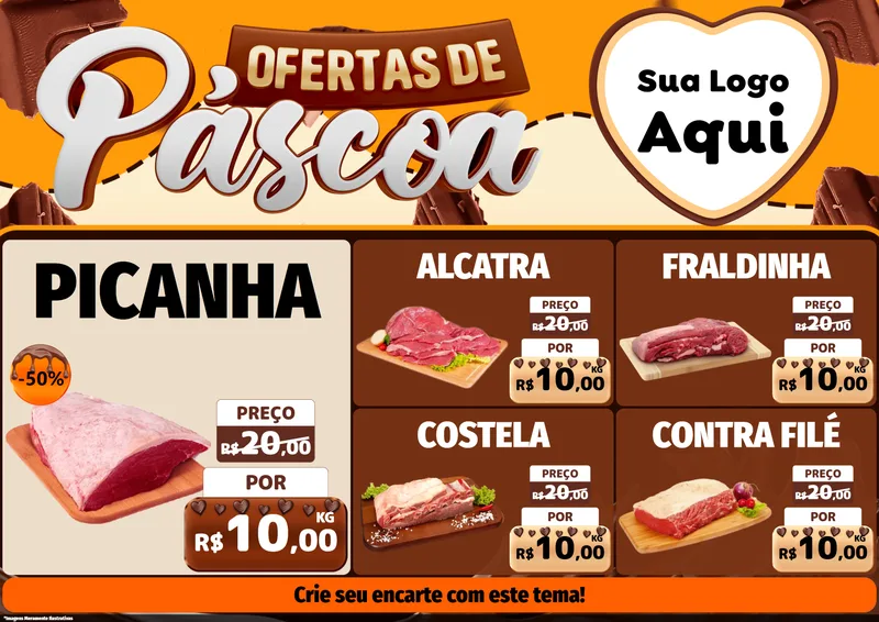 Modelo de Encarte para Encarte A4 Horizontal com o tema Ofertas de Páscoa para Açougue