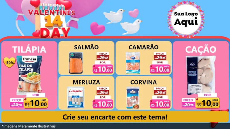 Modelo de TV para TV Horizontal com o tema Valentine's Day para Peixaria