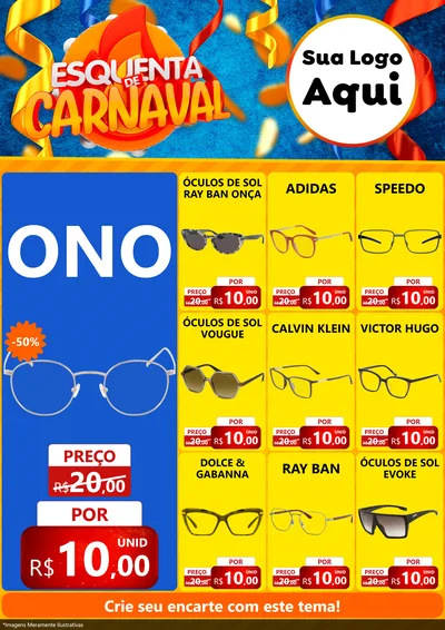 Modelo de Encarte para Encarte A4 Vertical com o tema Esquenta de Carnaval para Óticas