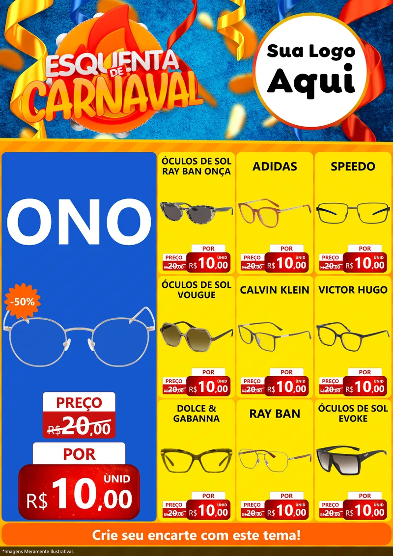 Modelo de Encarte para Encarte A4 Vertical com o tema Esquenta de Carnaval para Óticas