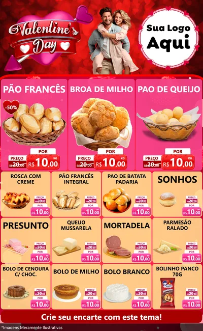 Modelo de Encarte para Encarte Grande com o tema Valentine's Day para Padaria