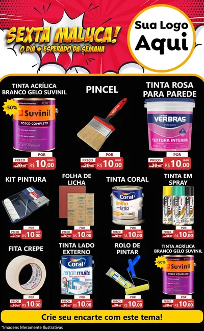 Modelo de Encarte para Encarte Grande com o tema Sexta Maluca! para Tintas e Ferramentas