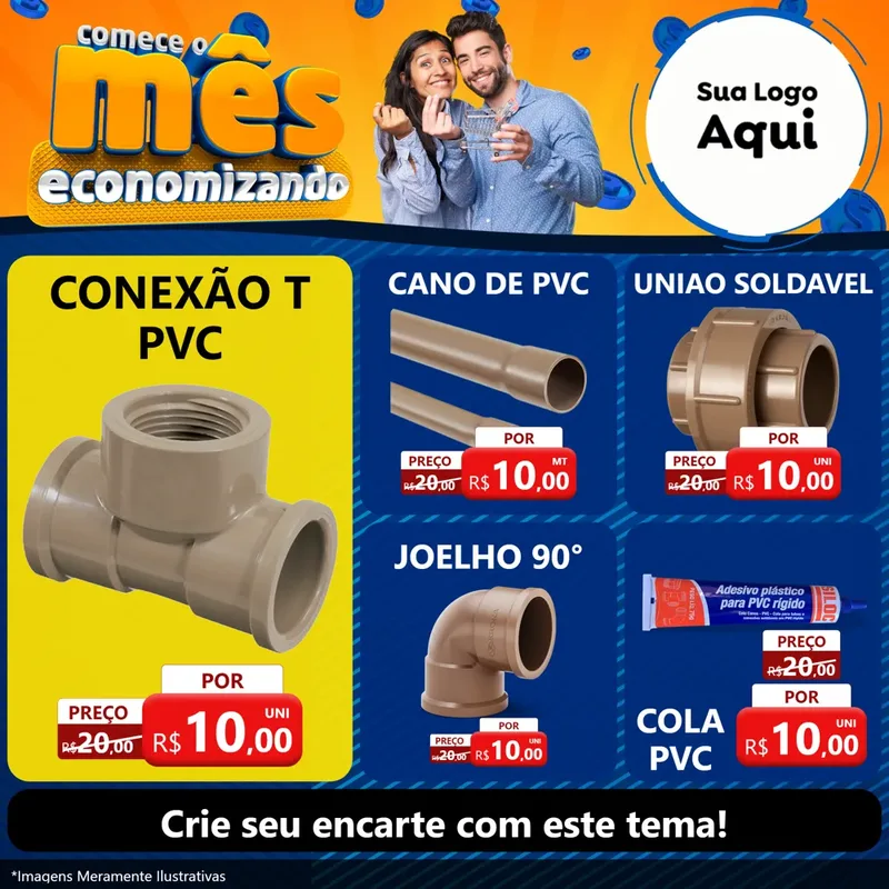 Modelo de Rede Social para Feed Facebook com o tema Comece O Mês Economizando para Tubos e conexões