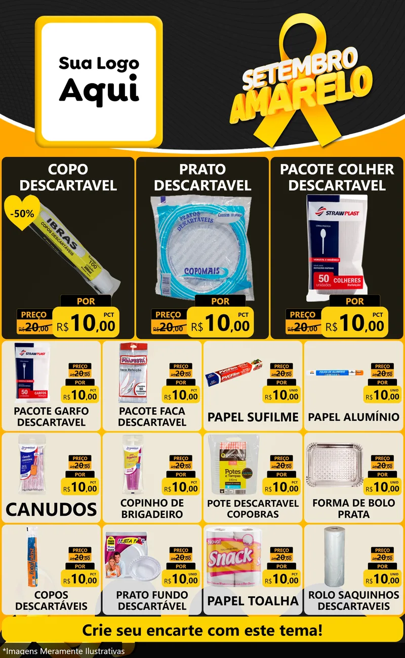 Modelo de Encarte para Encarte Grande com o tema Setembro Amarelo para Embalagens