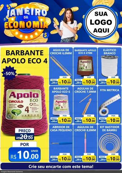 Modelo de Encarte para Encarte A4 Vertical com o tema Janeiro da Economia para Armarinho e Aviamentos