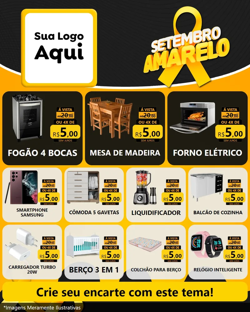 Modelo de Rede Social para Feed Instagram com o tema Setembro Amarelo para Móveis e Eletro