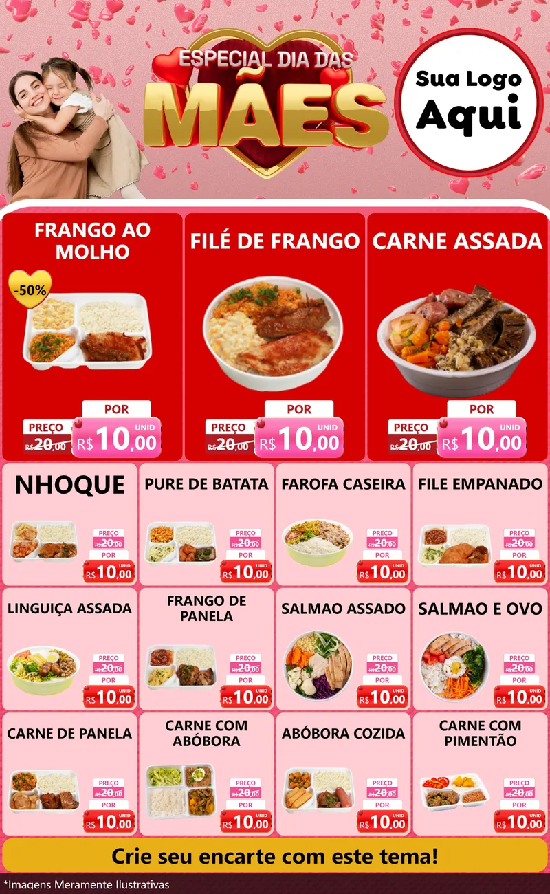 Modelo de Encarte para Encarte Grande com o tema Especial Dia Das Mães para Restaurante