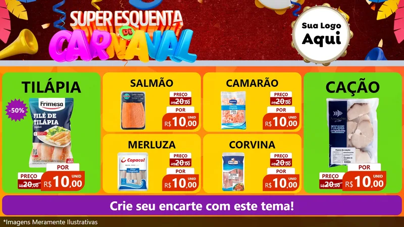 Modelo de TV para TV Horizontal com o tema Super Esquenta de Carnaval para Peixaria