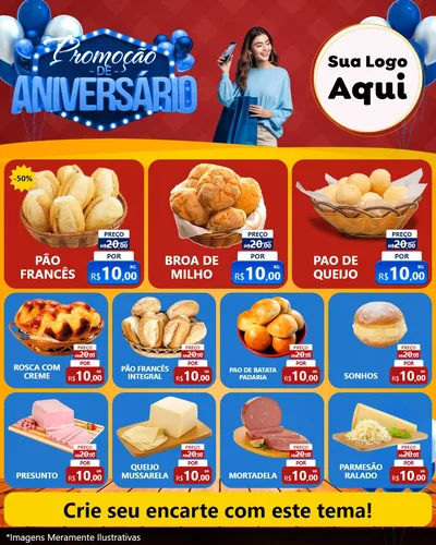 Modelo de Rede Social para Feed Instagram com o tema Promoção de Aniversário para Padaria