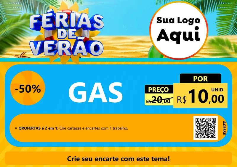 Modelo de Cartaz para Cartaz A4 Horizontal com o tema Férias de Verão para Água e gás