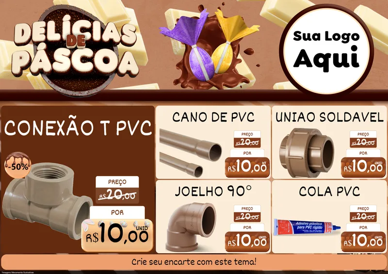 Modelo de Encarte para Encarte A4 Horizontal com o tema Delícias de Páscoa para Tubos e conexões