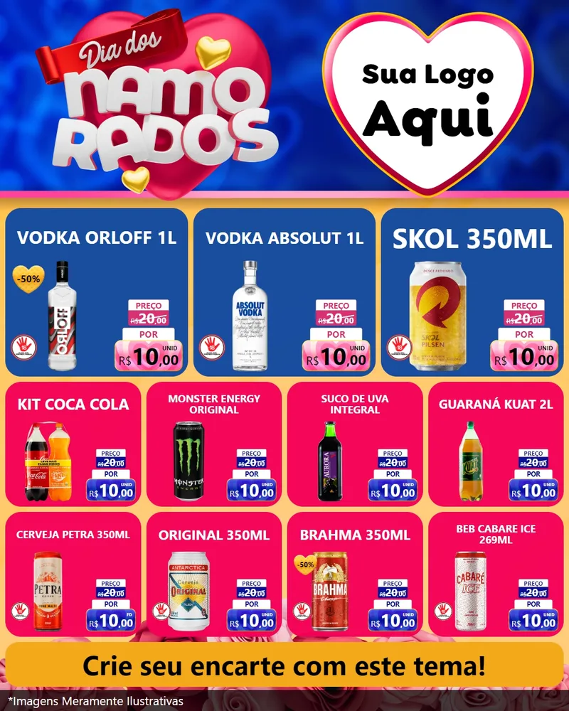 Modelo de Rede Social para Feed Instagram com o tema Dia dos namorados para Distribuidora de bebidas