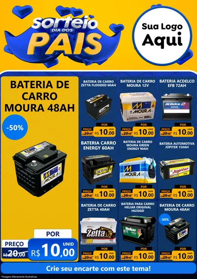Modelo de Encarte para Encarte A4 Vertical com o tema Sorteio Dia dos Pais para Baterias Elétricas