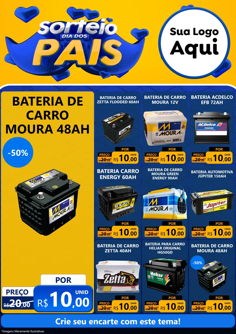 Modelo de Encarte para Encarte A4 Vertical com o tema Sorteio Dia dos Pais para Baterias Elétricas