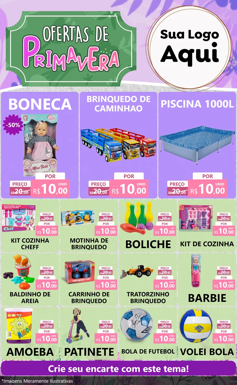 Modelo de Encarte para Encarte Grande com o tema Ofertas de Primavera para Brinquedos