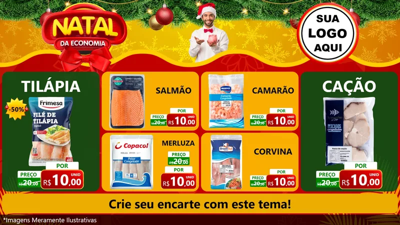 Modelo de TV para TV Horizontal com o tema Natal da Economia para Peixaria