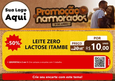 Modelo de Cartaz para Cartaz A4 Horizontal com o tema Promoção Namorados para Frios e Laticínios