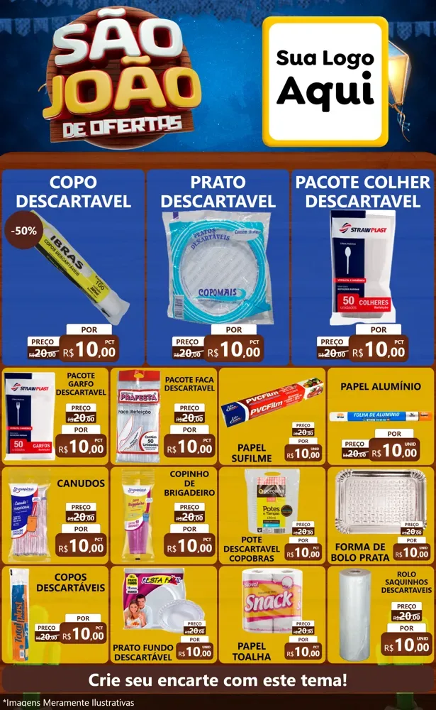 Modelo de Encarte para Encarte Grande com o tema São João Ofertas Imbatíveis! - Junina para Embalagens