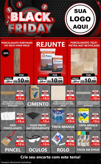 Modelo de Encarte para Encarte Grande com o tema Black Friday para Pisos e revestimentos