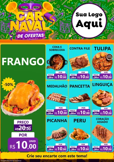 Modelo de Encarte para Encarte A4 Vertical com o tema Carnaval de Ofertas para Assados