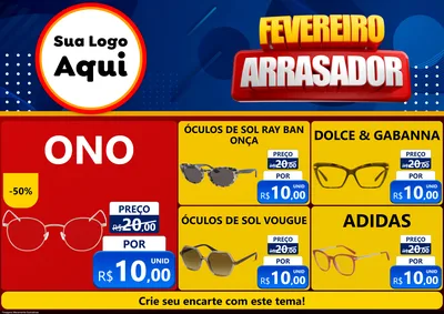 Modelo de Encarte para Encarte A4 Horizontal com o tema Fevereiro Arrasador para Óticas