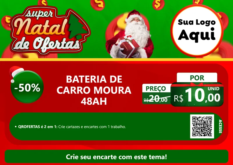 Modelo de Cartaz para Cartaz A4 Horizontal com o tema Super Natal de Ofertas para Baterias Elétricas