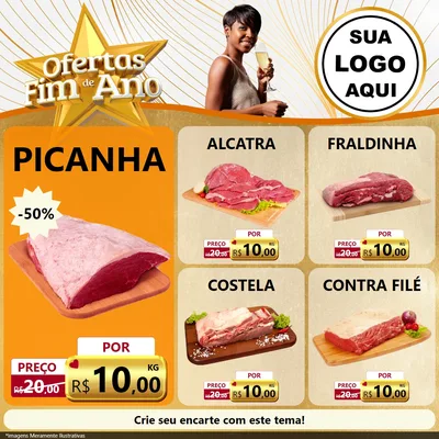 Modelo de Rede Social para Feed Facebook com o tema Ofertas Fim de Ano para Açougue
