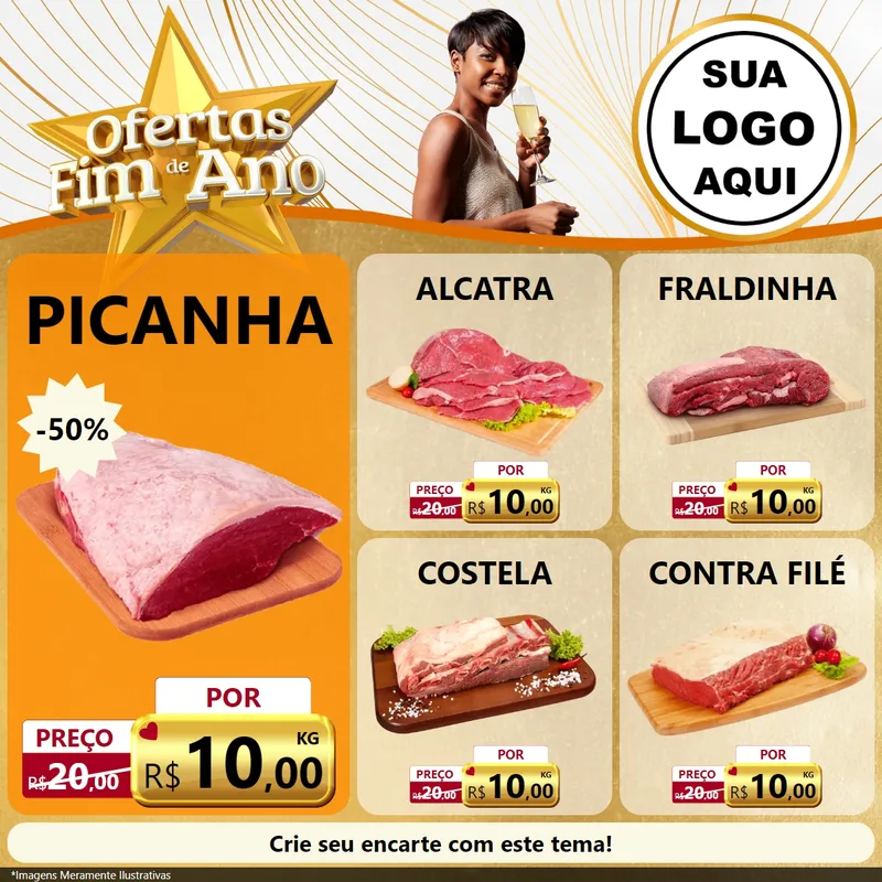Modelo de Rede Social para Feed Facebook com o tema Ofertas Fim de Ano para Açougue