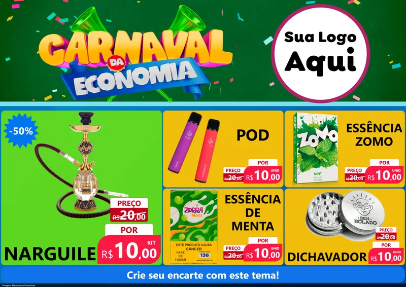 Modelo de Encarte para Encarte A4 Horizontal com o tema Carnaval da Economia para Tabacaria