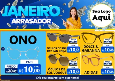 Modelo de Encarte para Encarte A4 Horizontal com o tema Janeiro Arrasador para Óticas