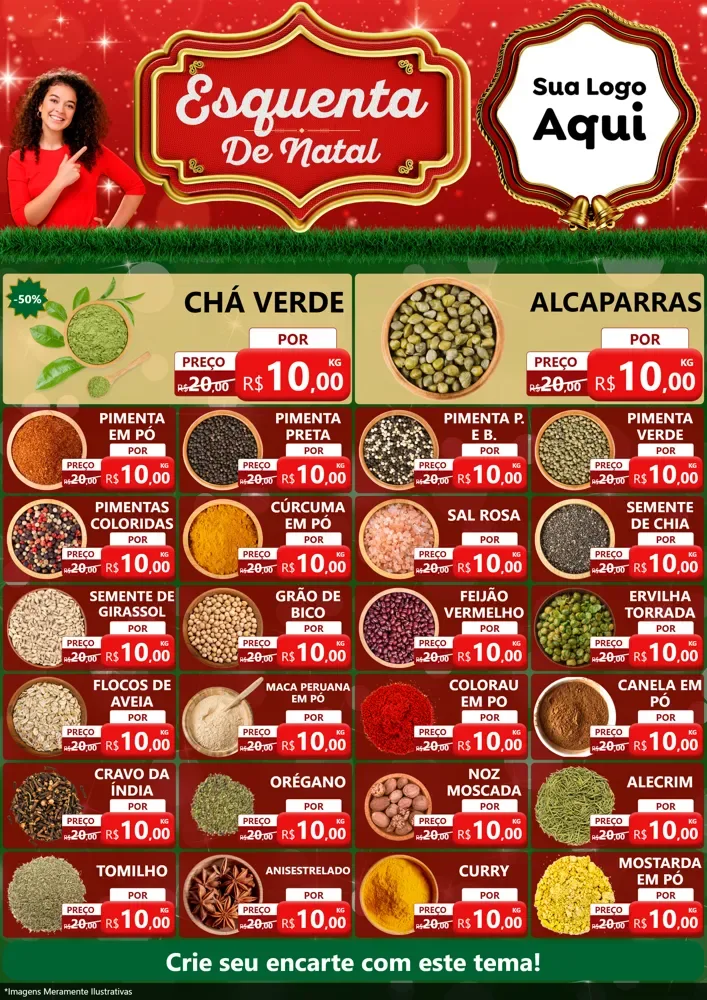 Modelo de Encarte para Encarte A4 Vertical com o tema Esquenta de Natal para Produtos Naturais