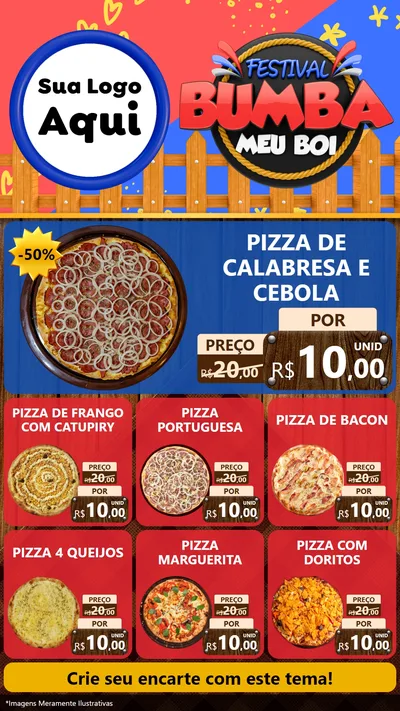 Modelo de Rede Social para Stories com o tema Festival Bumba Meu Boi para Pizzaria