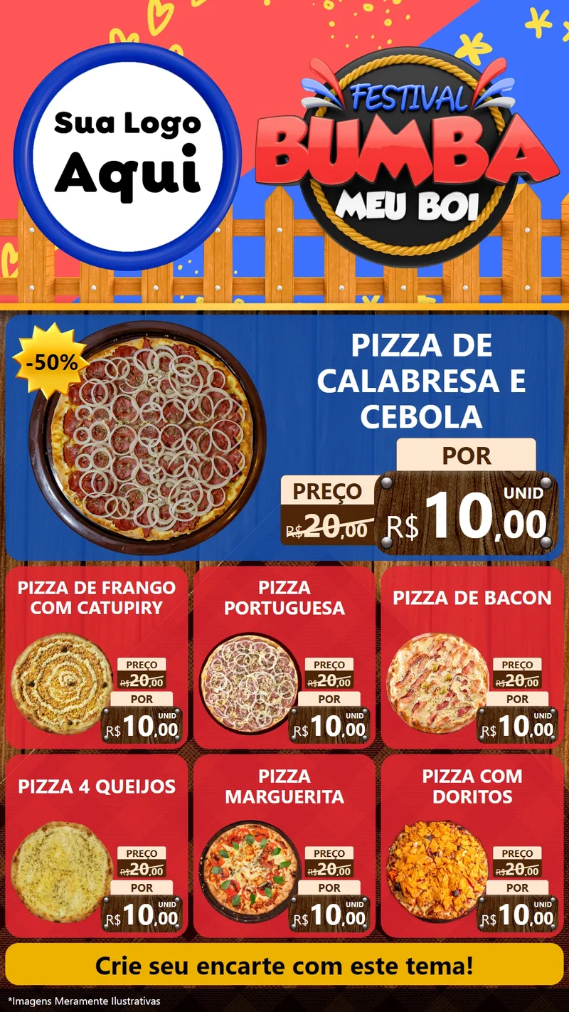 Modelo de Rede Social para Stories com o tema Festival Bumba Meu Boi para Pizzaria