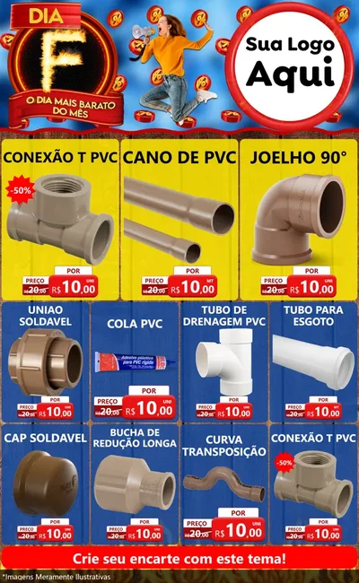Modelo de Encarte para Encarte Grande com o tema Dia F - O Dia Mais Barato Do Mês para Tubos e conexões