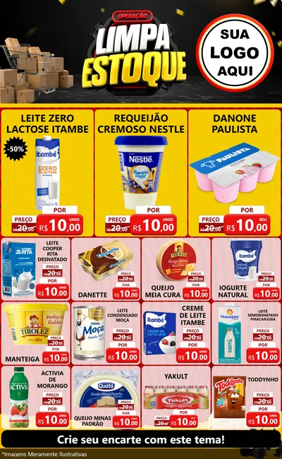 Modelo de Encarte para Encarte Grande com o tema Operação Limpa Estoque para Frios e Laticínios
