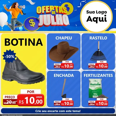 Modelo de Rede Social para Feed Facebook com o tema Ofertas de Julho para Agropecuária