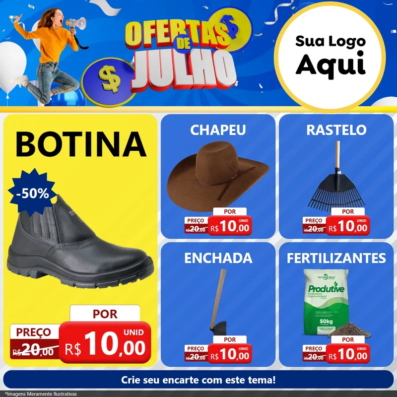 Modelo de Rede Social para Feed Facebook com o tema Ofertas de Julho para Agropecuária