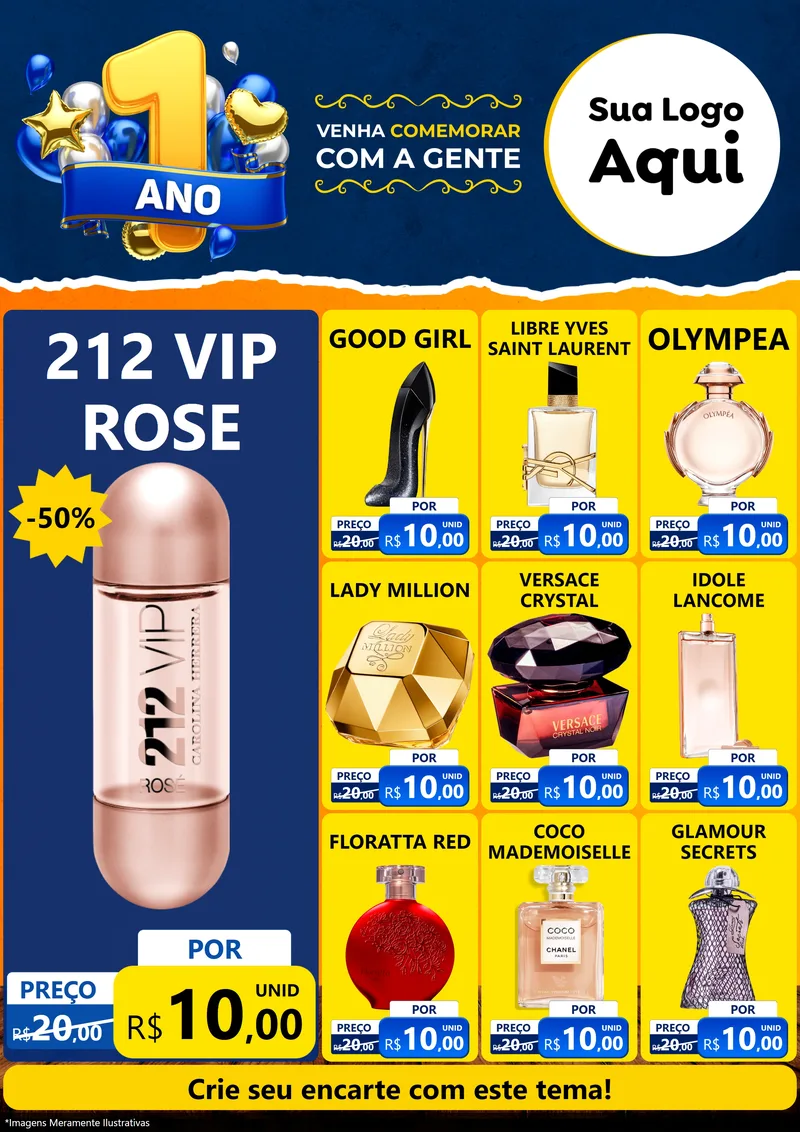 Modelo de Encarte para Encarte A4 Vertical com o tema Um Ano de Aniversário para Perfumes