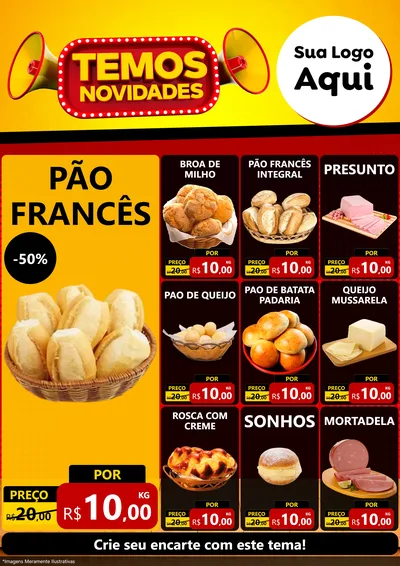 Modelo de Encarte para Encarte A4 Vertical com o tema Temos Novidades para Padaria