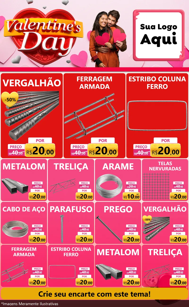 Modelo de Encarte para Encarte Grande com o tema Valentine's Day para Ferragens