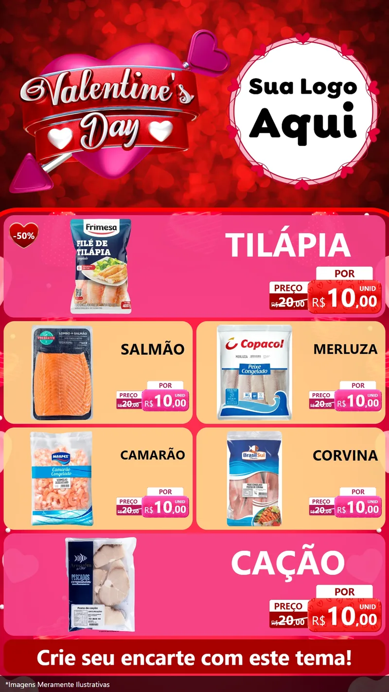 Modelo de TV para TV Vertical com o tema Valentine's Day para Peixaria
