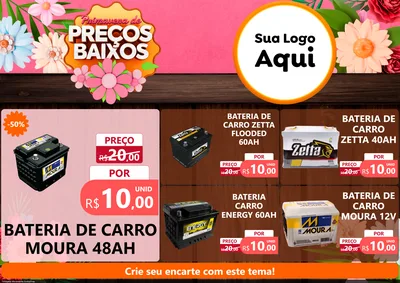 Modelo de Encarte para Encarte A4 Horizontal com o tema Primavera de Preços Baixos para Baterias Elétricas